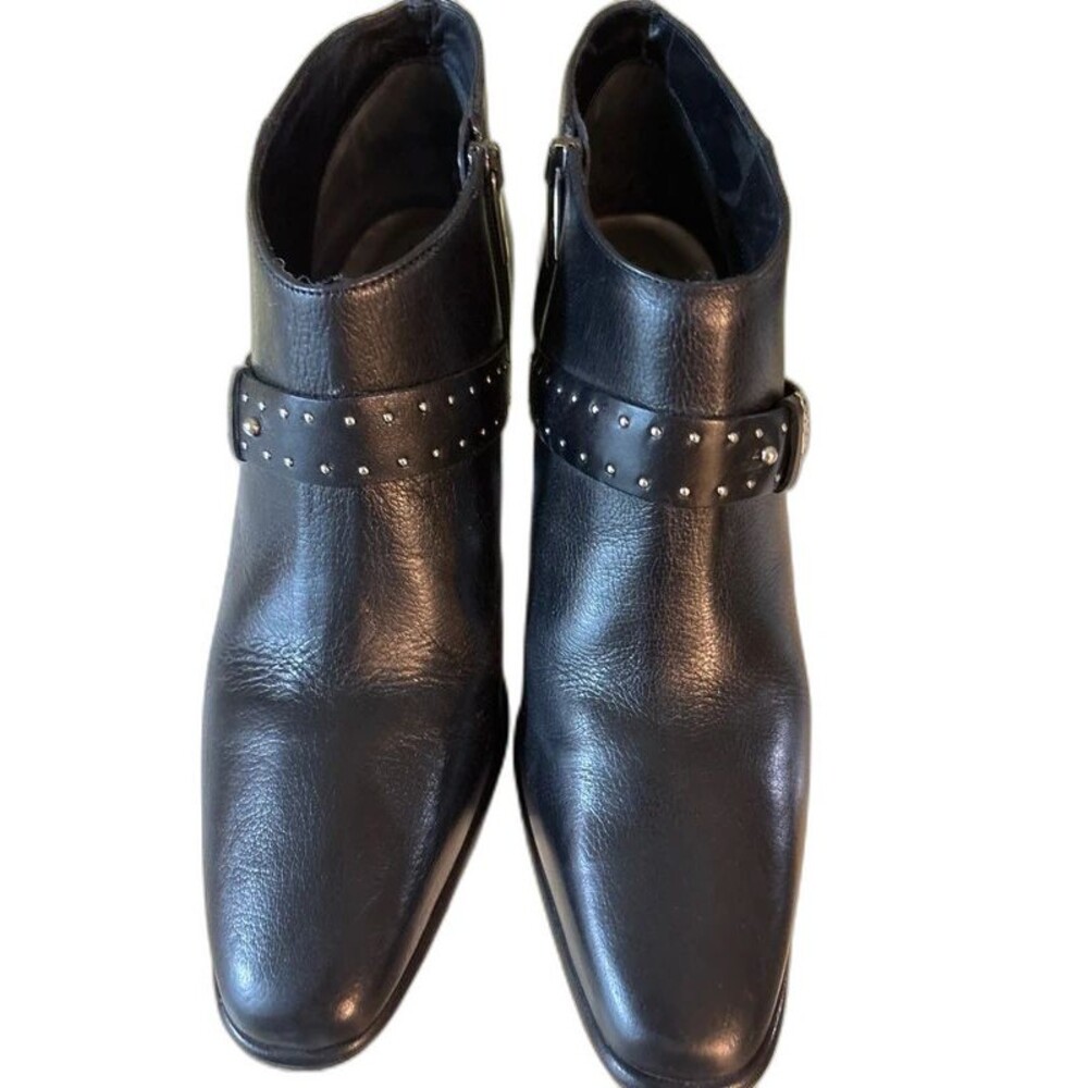 Brighton Black Leather Studded Ankle Booties Size 8.5